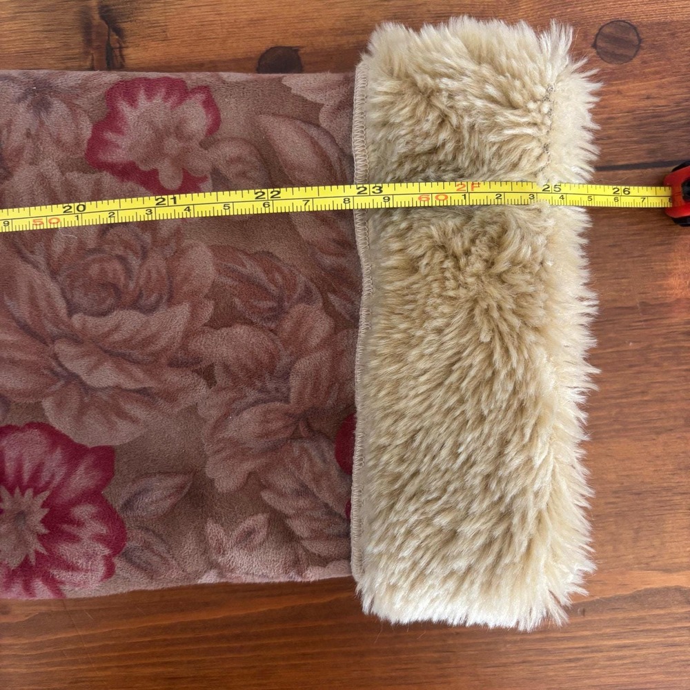 Coldwater Creek Floral Faux Suede Jacket Faux Fur Trim Penny Lane Boho Brown L - Picture 4 of 11